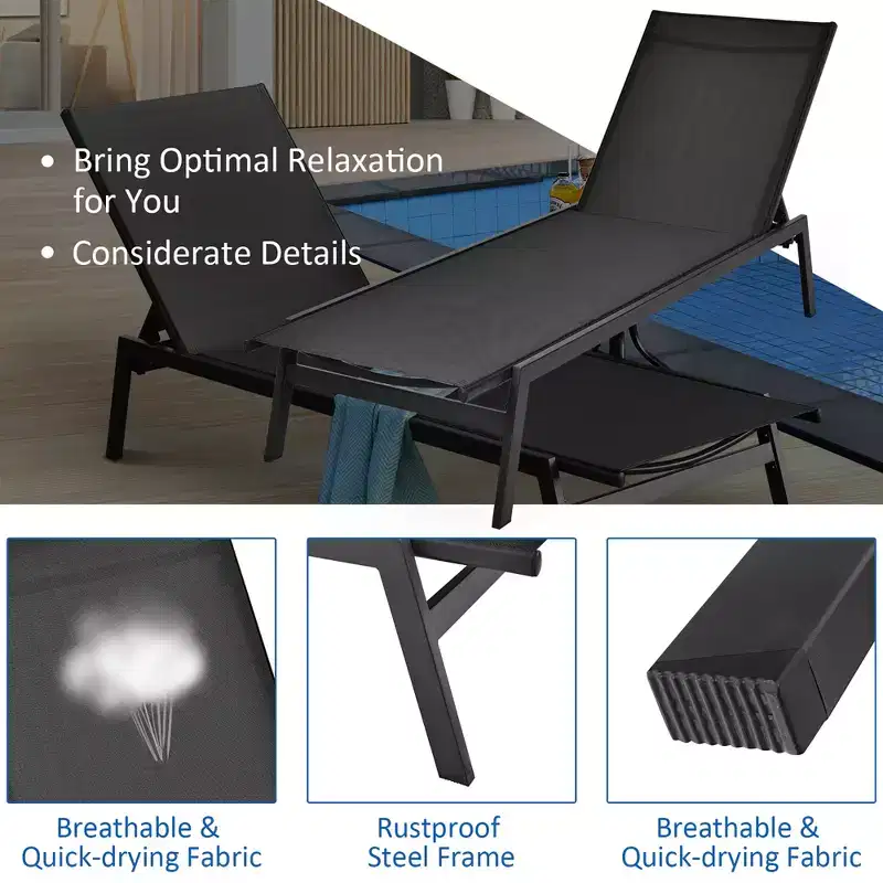 Costway Patio Lounge Chair Chaise Recliner Back Adjustable Garden Deck Brown\Black