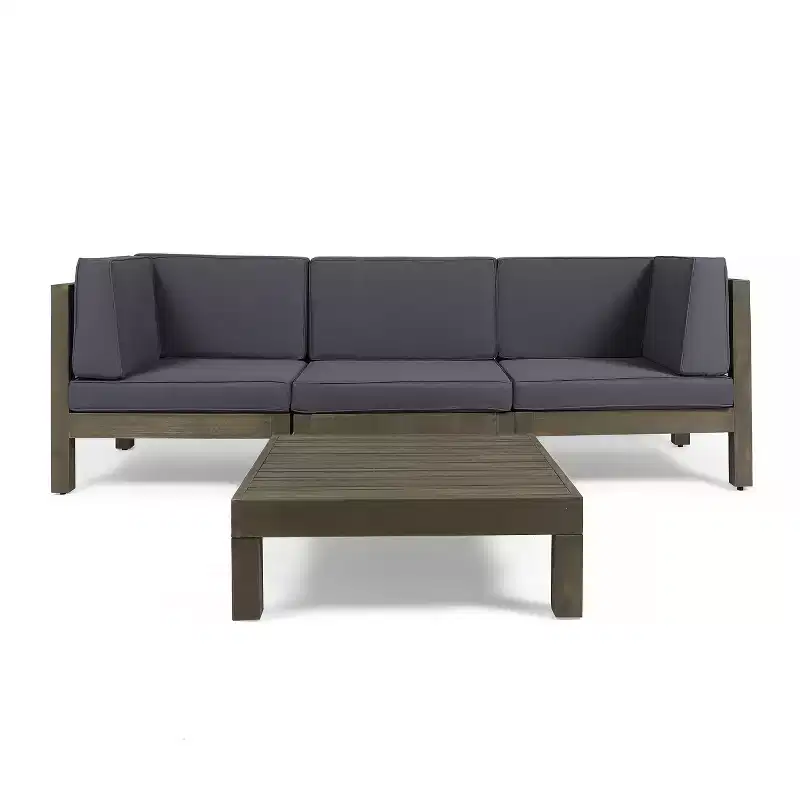 Christopher Knight Home Oana Outdoor Acacia Wood 3 Seater Sofa Chat Set with Cushions