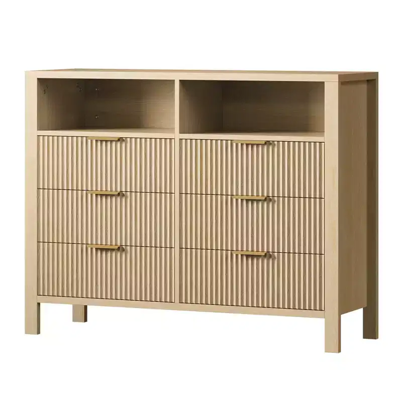 Fluted 6 Drawer Dresser for Bedroom, Tall Wide Chest of Drawers with Storage Organizer, Mid Century Modern Closet Drawer TV Stand for Living Room
