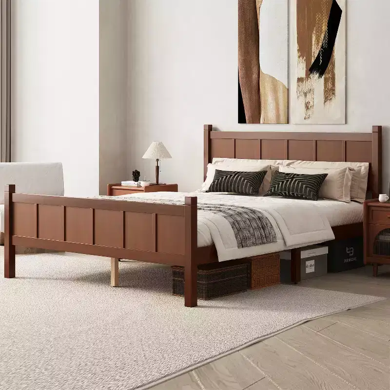 Queen Platform Bed with Flat Panel Headboard and Footboard – Dark Walnut Finish