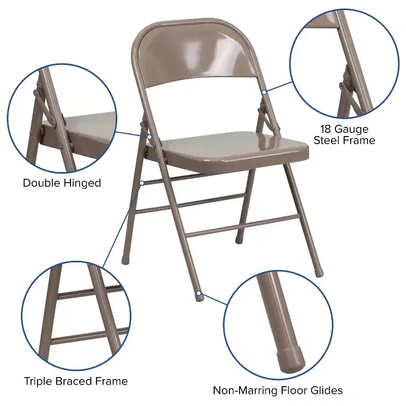 Emma and Oliver 4 Pack Triple Braced & Double Hinged Metal Folding Chair