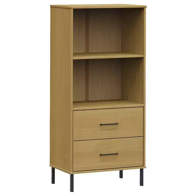 Rustic Industrial Solid Pine Wood Bookcase with Drawers