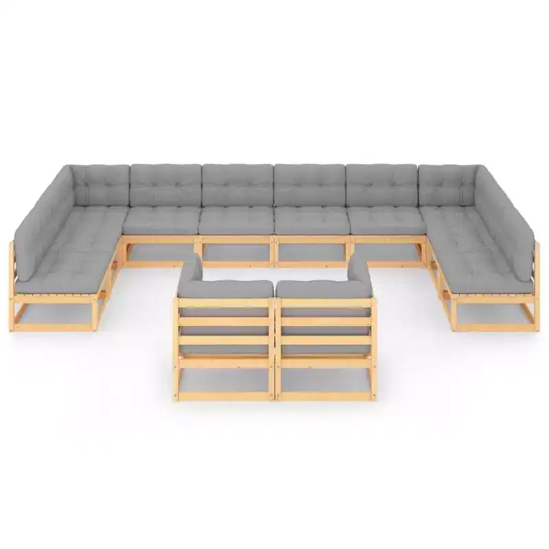 vidaXL Garden Lounge Set Natural Wood Solid Pinewood Large Seats Many