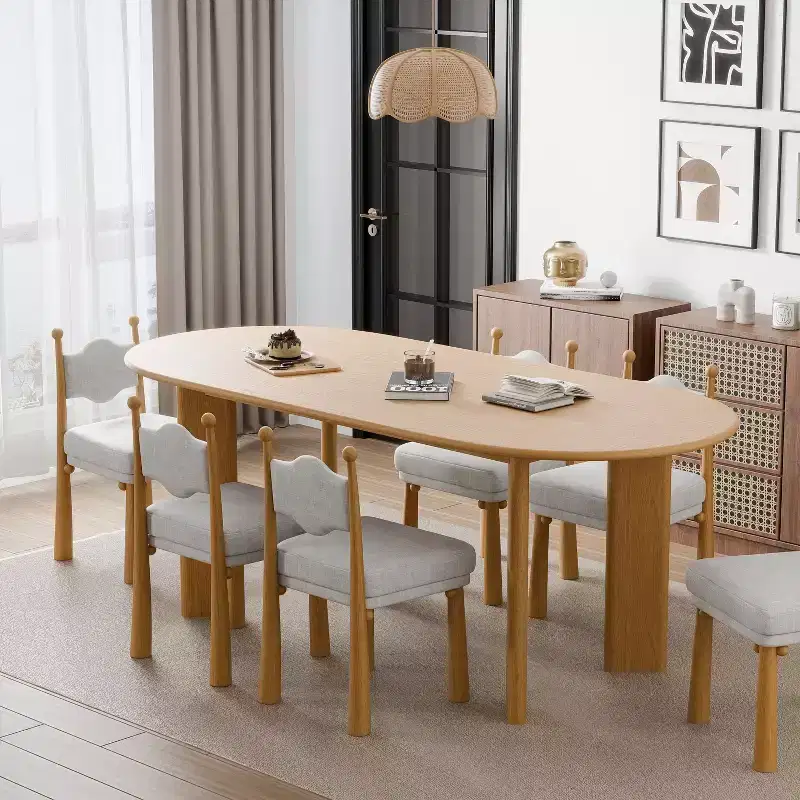 PexFix 67 x 33.5 Oak Solid Wood Farmhouse Dining Table Oval Wood Top for Modern Dining Rooms & Family Gatherings