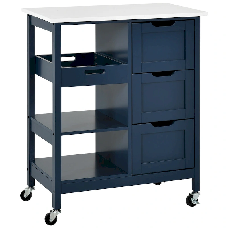 Rolling Kitchen Bar Trolley Serving Cart on Wheels with Wood Top