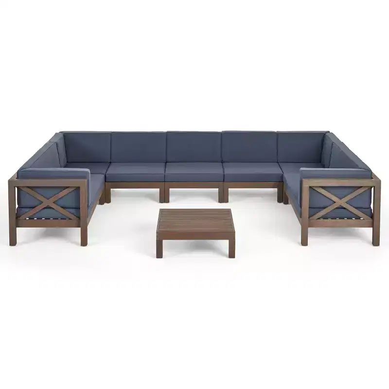 Christopher Knight Home Dominic 8 piece Outdoor Acacia Wood U-shaped Sectional Seating Set with Cushions