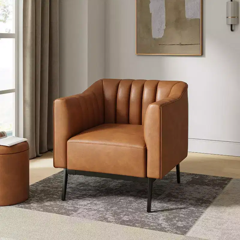 Carsten Industry 30 Wide Faux Leather Chair with Metal Leg|HULALA HOME-CAMEL