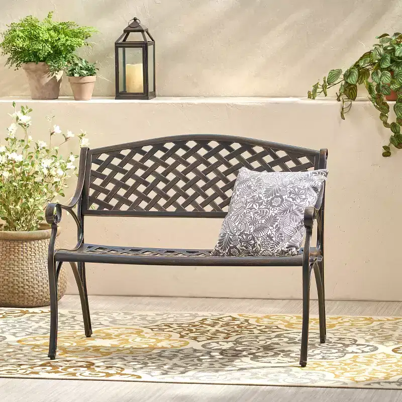Christopher Knight Home Cozumel Outdoor 40.75 Cast Aluminum Bench, Shiny Copper