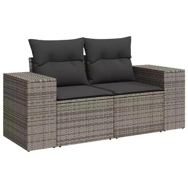 vidaXL 5 Piece Garden Sofa Set with Cushions Grey Poly Rattan - Gray and Blue Without Table