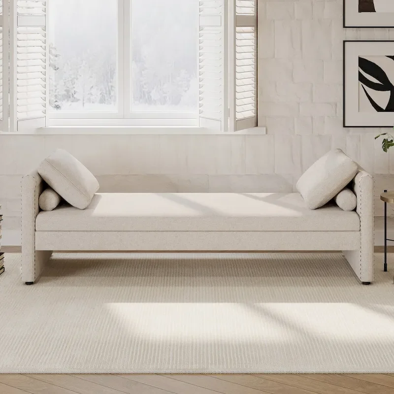 Modern Upholstered Chaise Lounger Daybed with Pillows Small Single Daybed