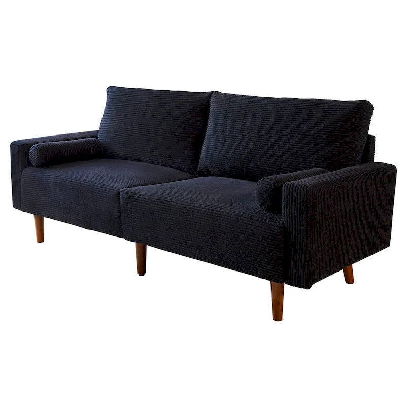 Mid-Century Modern Upholstered Sofa Couch with Rolled Pillows