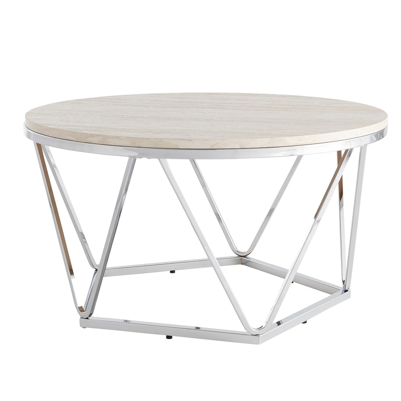 SEI Furniture Henderson Faux Marble Silver Finish Round Coffee Table