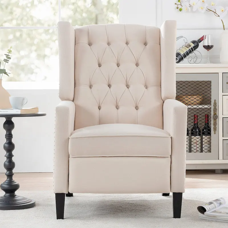 27 Wide Upholstered Manual Recliner, Wing Sofa Chair with Wood Legs