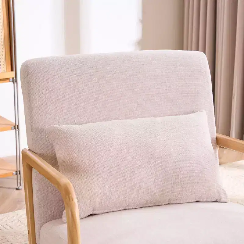 Modern Upholstered Accent Chair with Lumbar Pillow, Relaxing Armchair with Solid Wood Frame & Soft Cushion, Beige