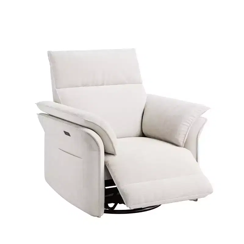 Power recliner, 270  swivel rocking gliding recliner, PU leather upholstered armchair, side storage pockets and USB charging port