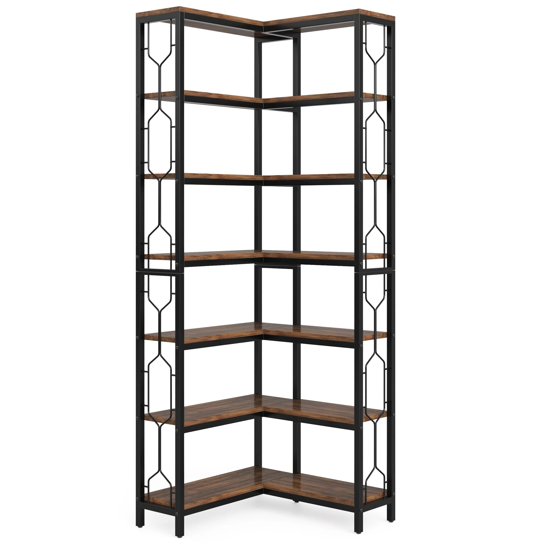7-Tier Industrial Corner Bookshelf with Metal Frame