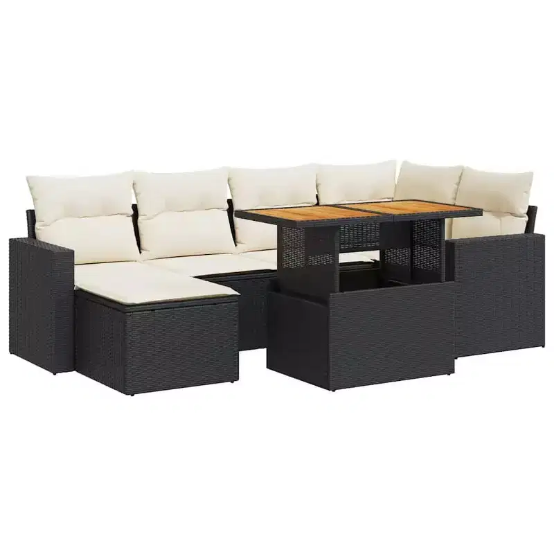 vidaXL Garden Sofa Set with Cushions in Poly Rattan and Acacia