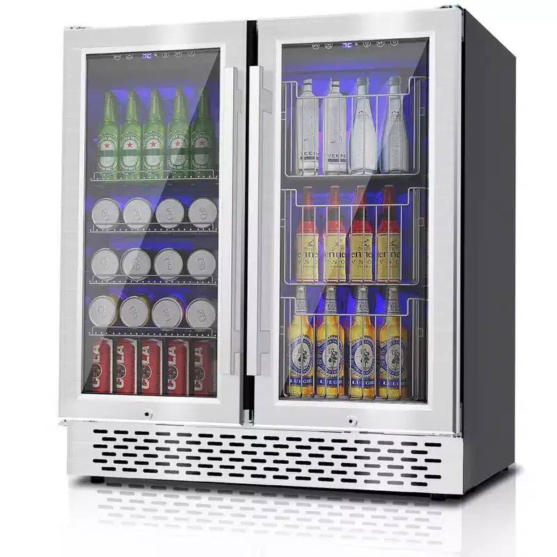 RLPI 30 in. Dual Zone Built-In/Freestanding Cooler, 60 Wine Bottles and 130 Cans, Stainless Steel with RGB LED