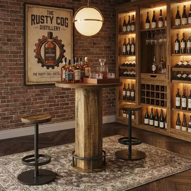 MAYEERTY Bistro Pub Table Set with 2 Barstools, Cocktail Dining Table and Chairs Set for Home Bar