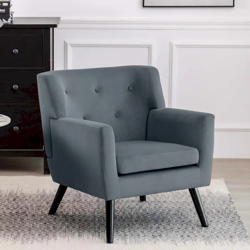 Velvet Upholstered Armchair Tufted Accent Chair for Living Room - 28.35W x 27.56D x 30.71H