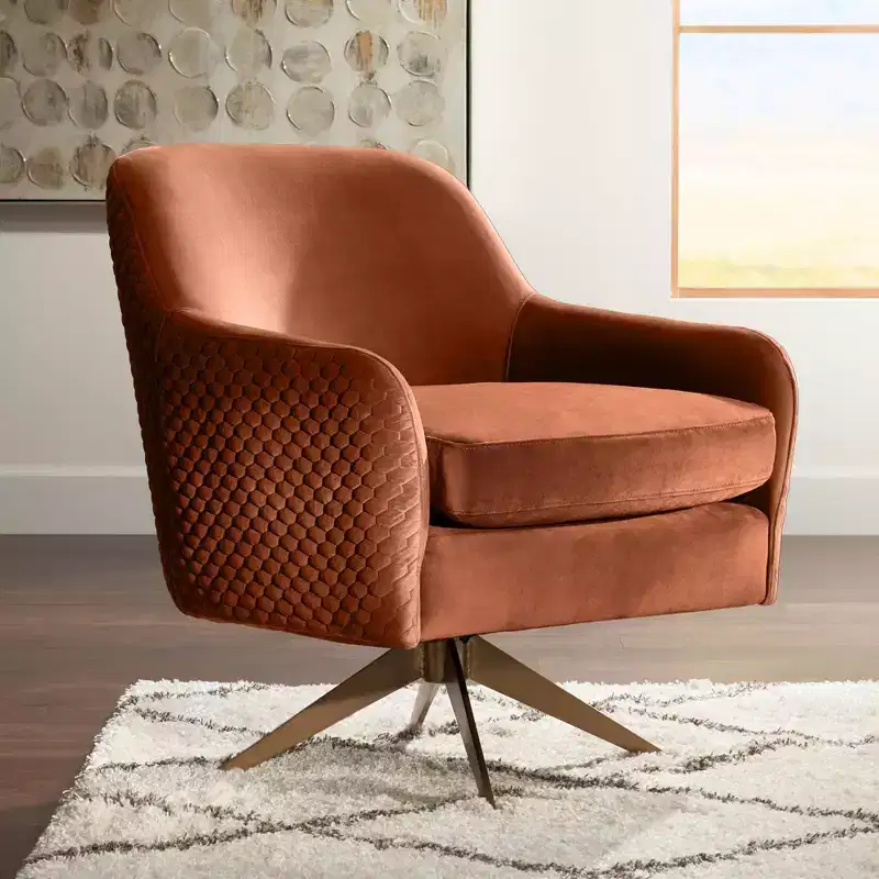 Quilted Pumpkin Velvet Swivel Club Chair