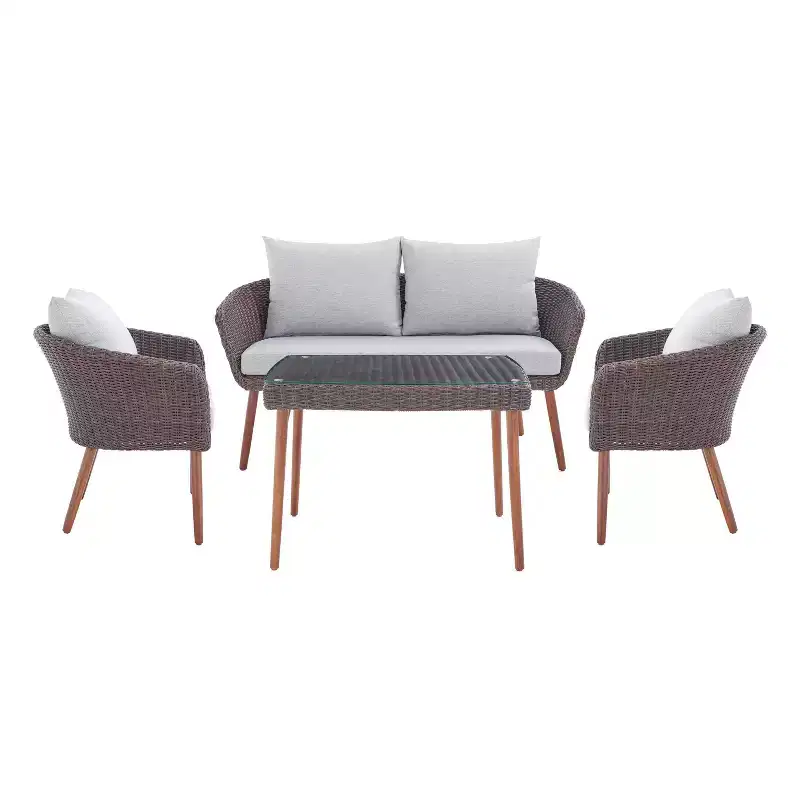 4pc All-Weather Wicker Athens Outdoor Conversation Set with 26" Coffee Table - Brown - Alaterre Furniture