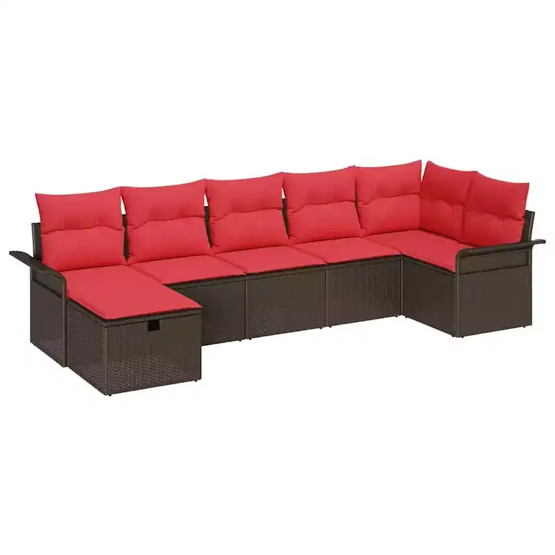 vidaXL Garden Sofa Set 7 pcs Brown and red 297.5 x 132.5 x 85 cm