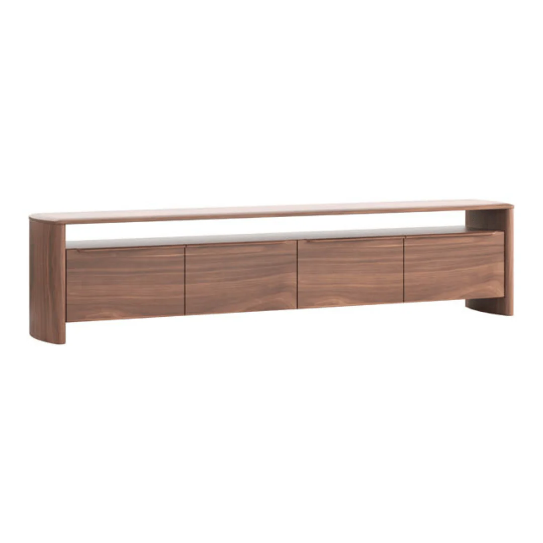 Mid-Century Natural Walnut Entertainment Cabinet with Storage for Living Room