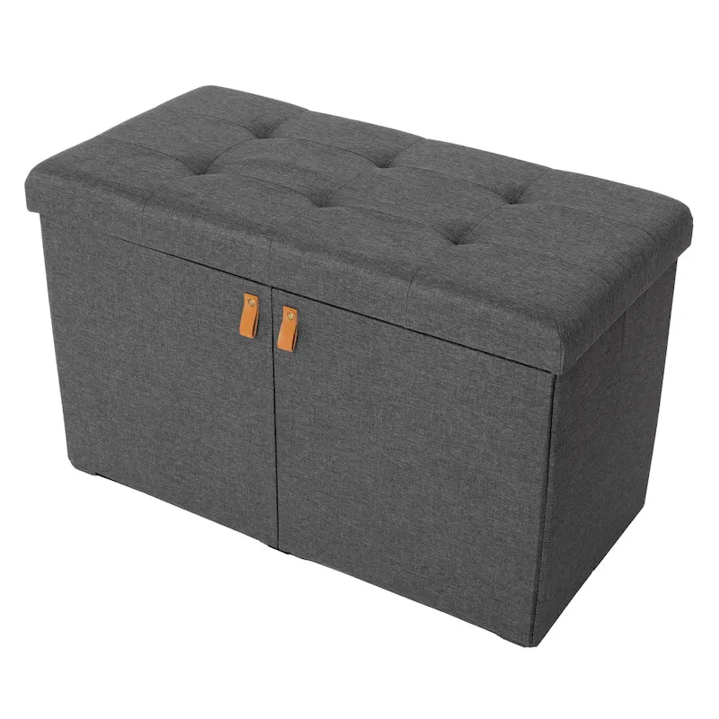 Cushioned Ottoman Shoe Storage Bench, Modern Gray