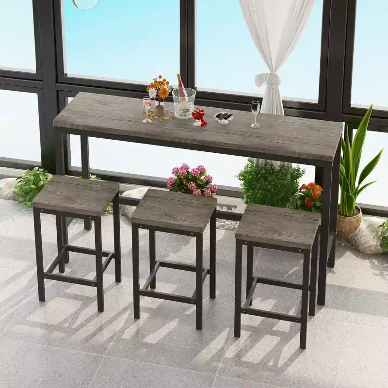 Okak 4-Piece Industrial Bar Dining Table Set & Bar Stools for Kitchen,Dining Room,Metal & Wood Dinette Set for Breakfast