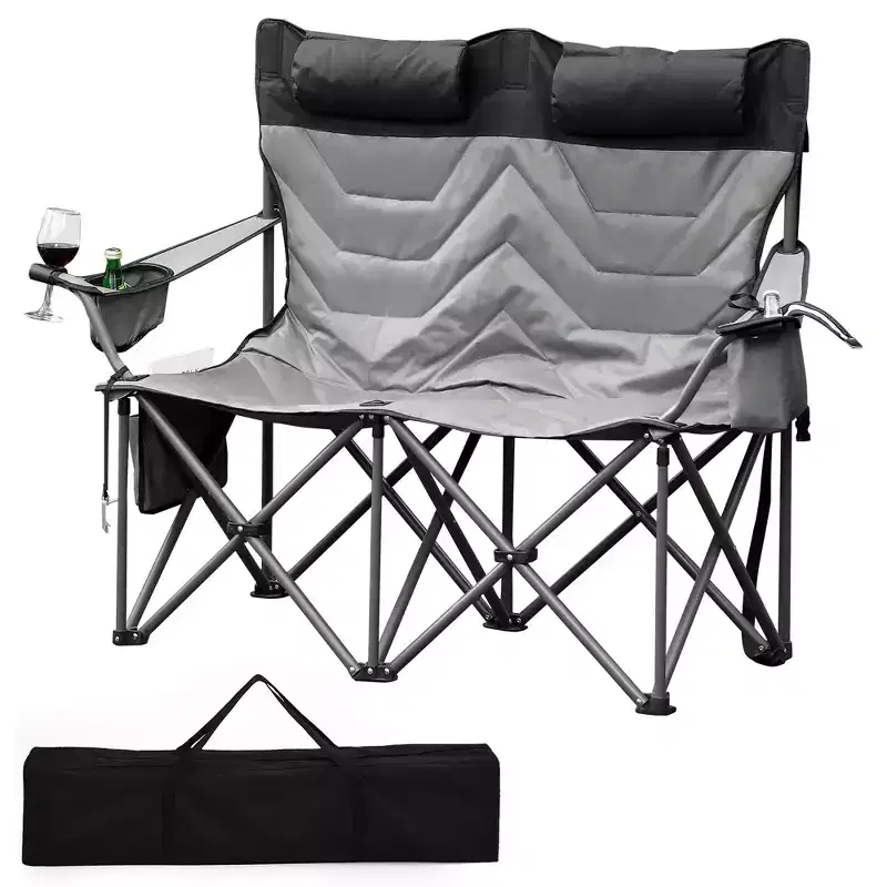 Oversized Folding Camping Chair, Outdoor Padded Portable Chair with Cup Holder, 450 LBS Capacity