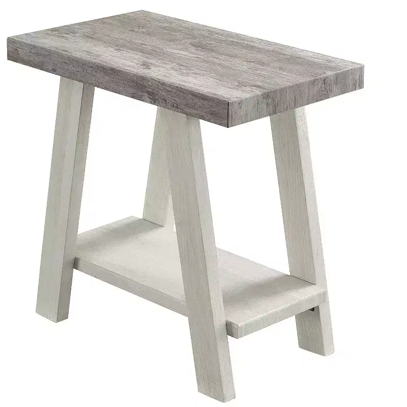Contemporary Two-Tone Wood Shelf Side Table in Weathered Gray and Beige