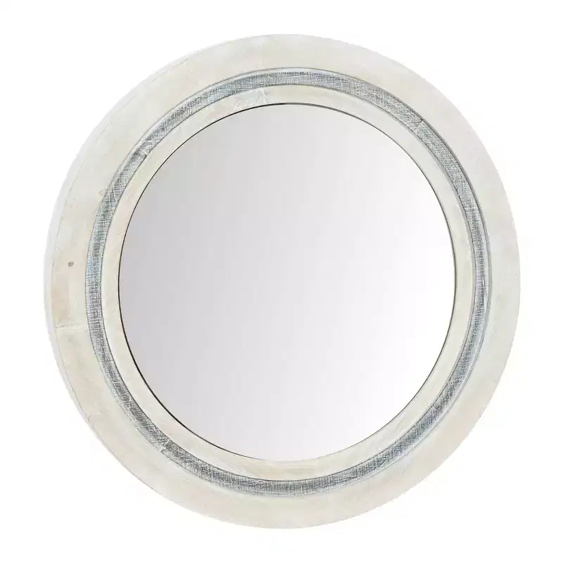 Wood Handmade Wall Mirror Distressing White; May: Farmhouse Style, MDF Frame, No Assembly Required