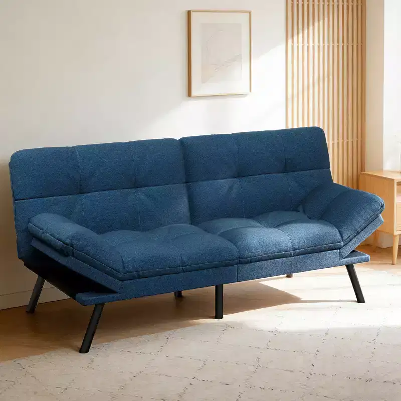 Dyonery 71 Linen Convertible Futon Sofa Bed, Memory Foam Sleeper Couch with Removable Cushions, Adjustable Backrest & Armrests for Living Room