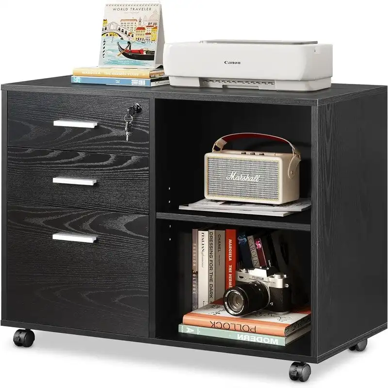 3-Drawer Wood File Cabinet with Lock - 15.7D x 31.3W x 24.7H
