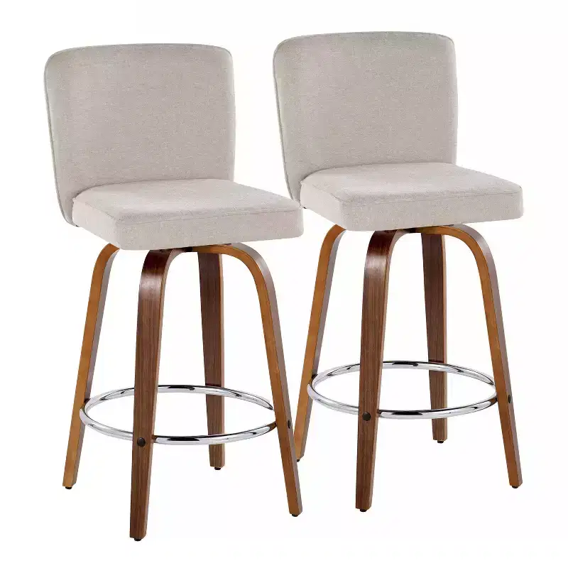 LumiSource Set of 2 Henry Counter Height Barstools Walnut Wood/Beige Fabric