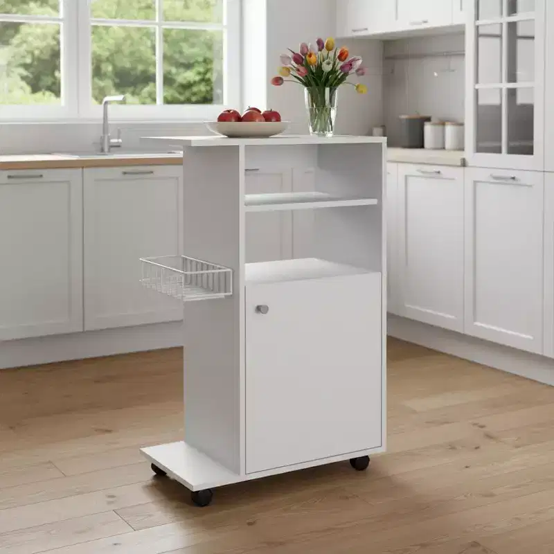 HomeRoots White 24 Rolling Kitchen Cart With Storage