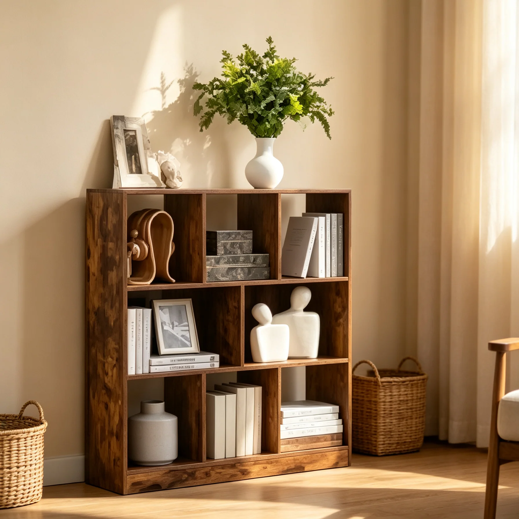Cube Bookcase, Freestanding Storage Unit with 8 Open Compartments