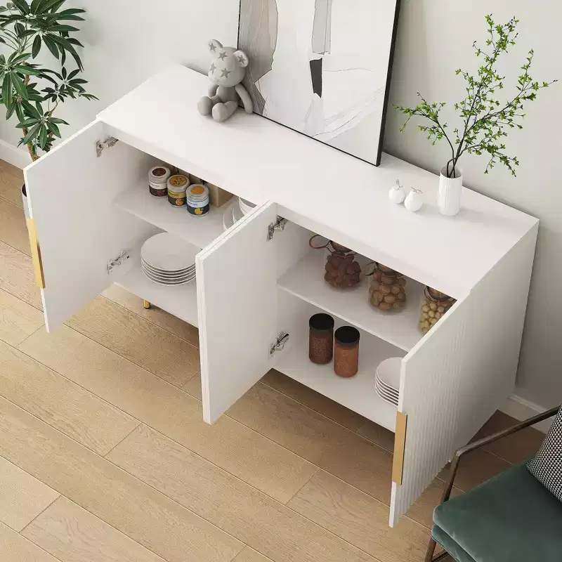 56.69 in Modern Sideboard with Grooved Side Panels and Adjustable Shelves, White