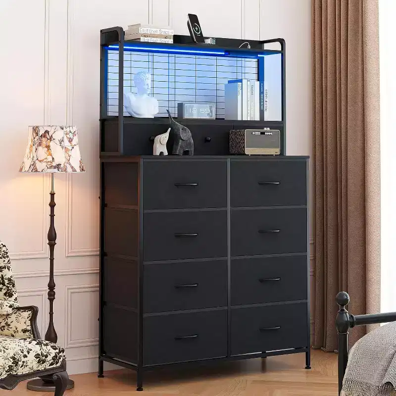 11-Drawer Industrial Dresser for Bedroom, Fabric Storage Organizer Chest of Drawers for Bedroom Living Room Hallway Entryway