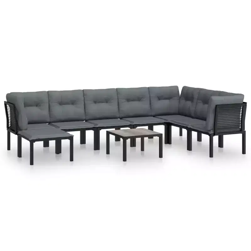 vidaXL Patio Furniture Set Outdoor Sectional Sofa Black and Gray Poly Rattan