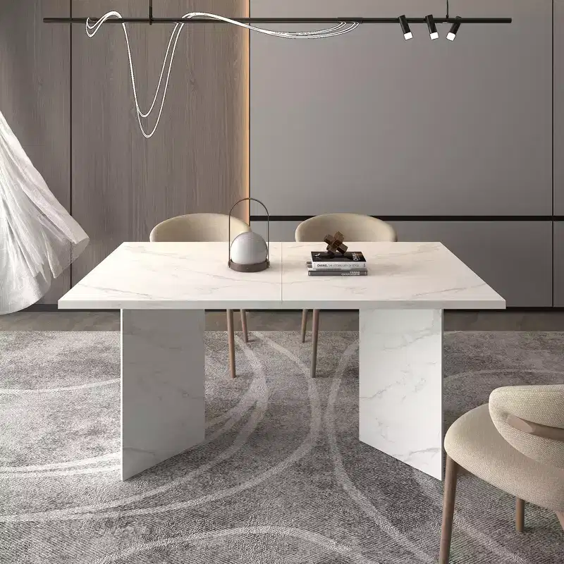 Okak 78.7IN Modern Extendable Dining Table for 6-10 Person, Rectangular Folding Table, Dinner Table for Kitchen, Dining Room, White