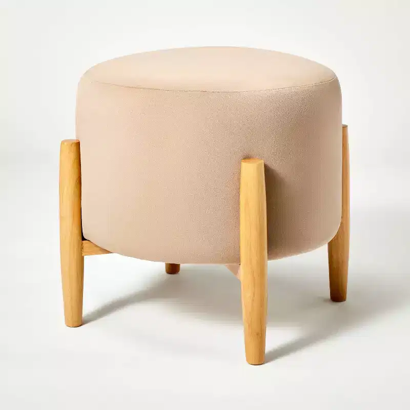 Elroy Round Velvet Ottoman with Wooden Legs - Threshold designed with Studio McGee