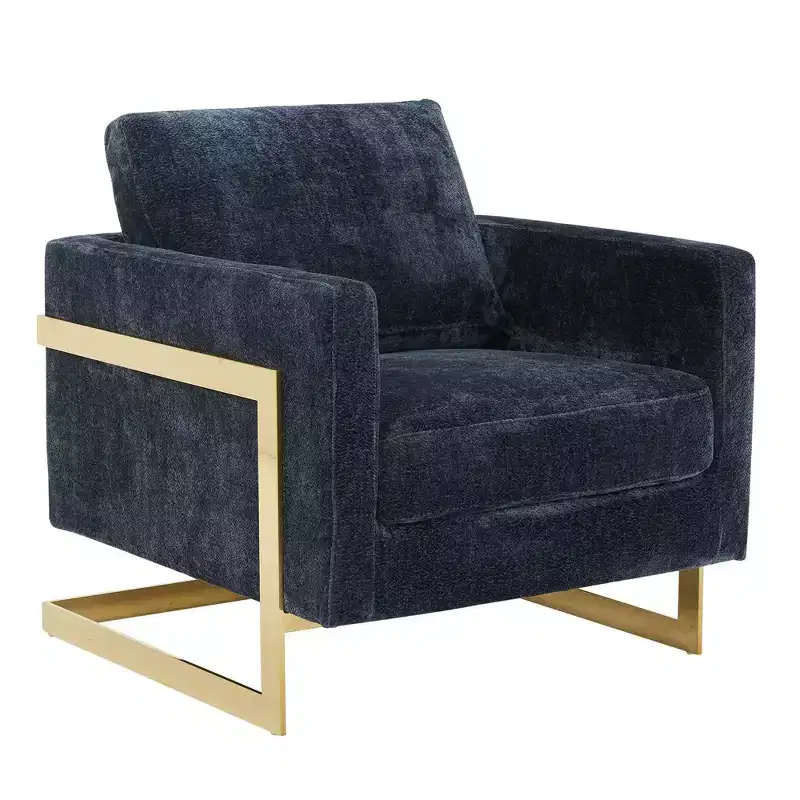 LeisureMod Lincoln Accent Arm Chair Upholstered in Boucle with Gold Stainless Steel Frame