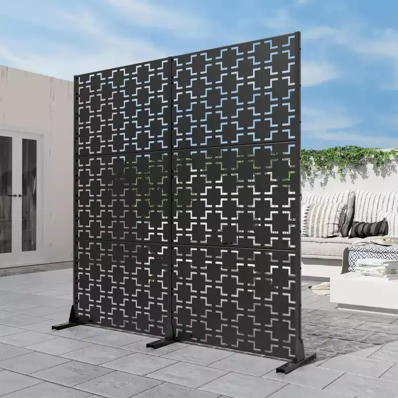 Room Divider Screen Square 01 Black Arch Galvanized Sheet 72x47x16in 3-Piece Set