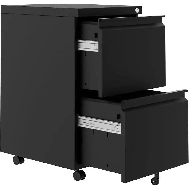 2-Drawer Vertical Storage Cabinet with Lock, Metal File Organizer for Home Office or Bathroom, Letter/Legal Size Files, Black