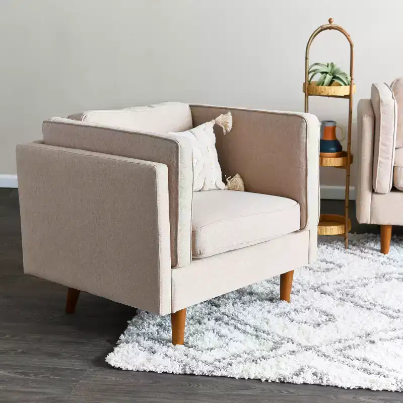 Modern Upholstered High Sided Arm Chair with Solid Wood Legs