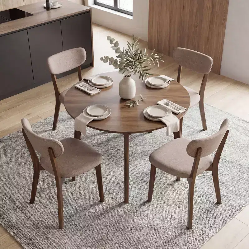 Costway Upholstered Dining Chairs Set of 4 with Solid Rubber Wood Frame, Curved Backrest Brown/Grey