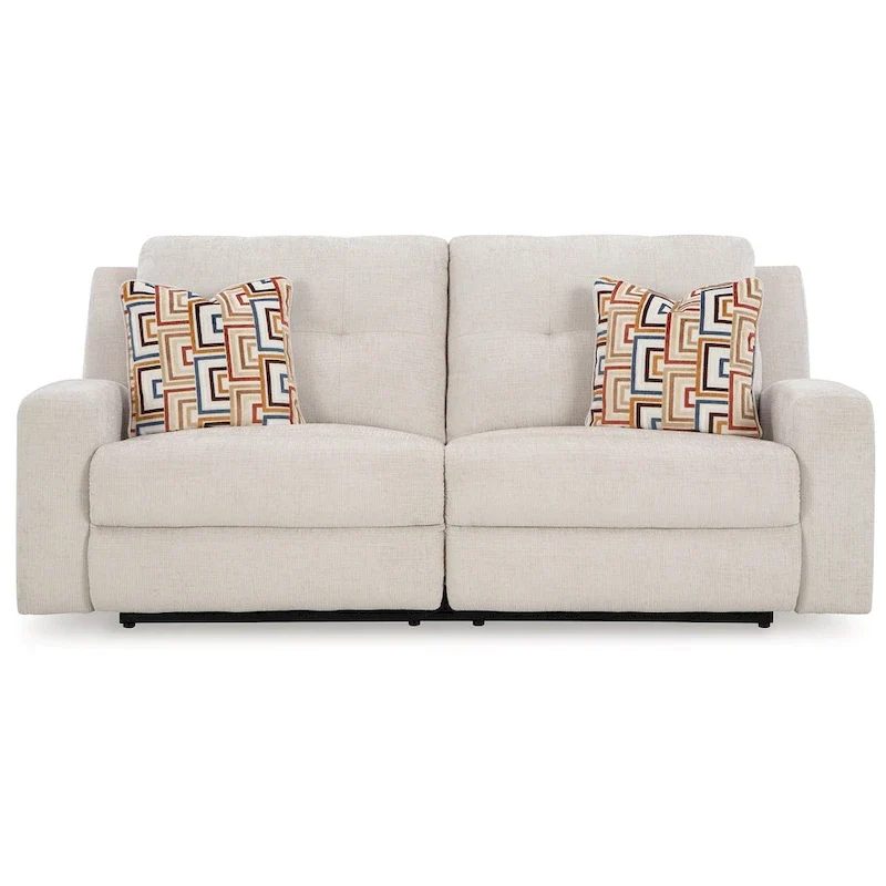Manual Reclining Sofa, Light Beige Polyester, 2 Pillows, 87 Inch
