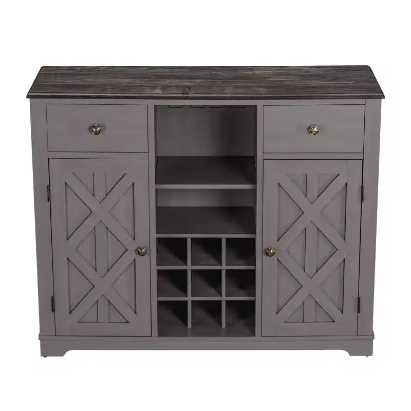 47" Wood Bar Cabinet with Brushed Nickel Knobs - Home Essentials
